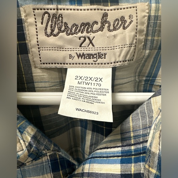 Wrangler Wrancher Blue Plaid Cotton Blend Sz XXL‎ Excellent - Picture 3 of 3